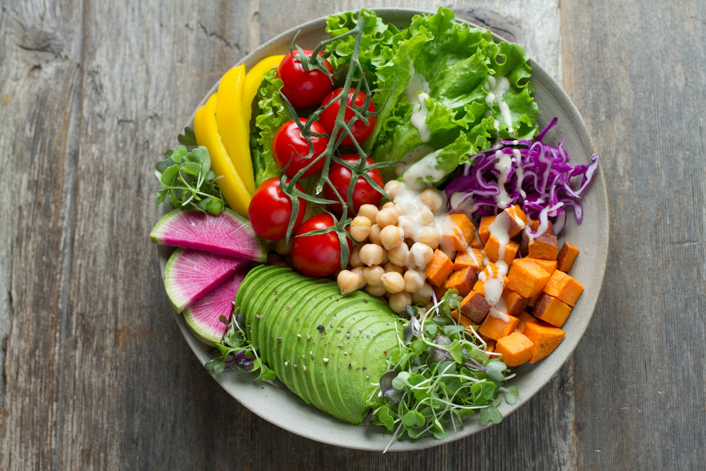 Freshly prepared vegetables and greens